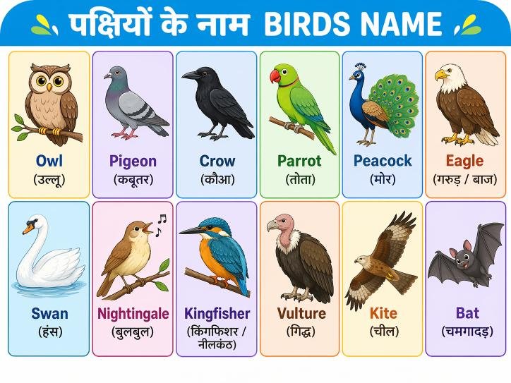Birds Name in Hindi English | पक्षियों के नाम हिंदी और इंग्लिश में