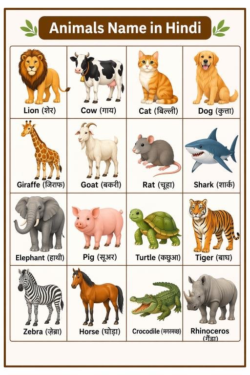 Animals Name in Hindi English | जानवरों के नाम हिंदी और इंग्लिश में