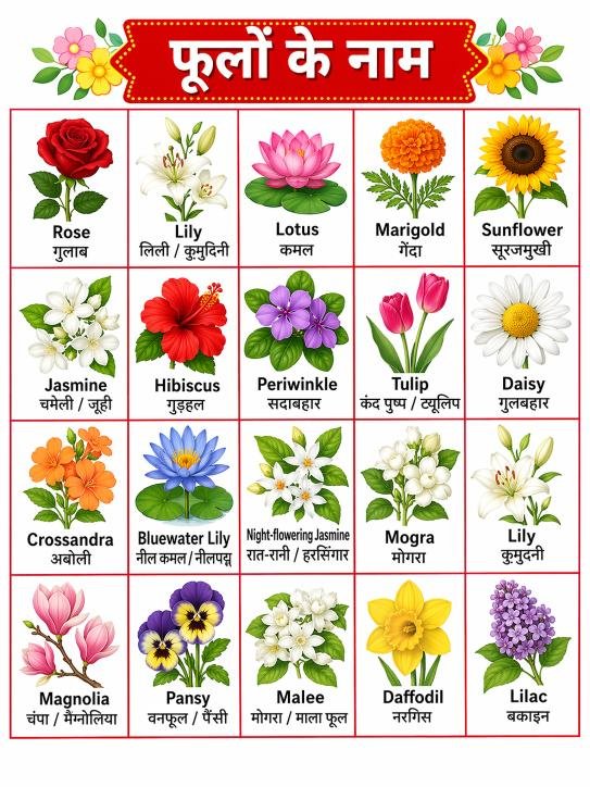 Flower Name in Hindi English | फूलों के नाम हिंदी और इंग्लिश में